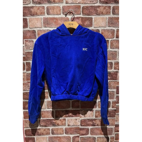 H&M Tops - H & M Womens Cropped Hoodie Sweatshirt Long Sleeve Cuffed Blue Size 10-12 Small